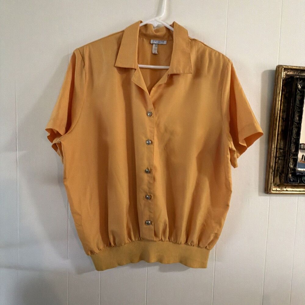 Womens Vintage Top Blouse Collared Yellow  Plus Size 18 Boho Mod